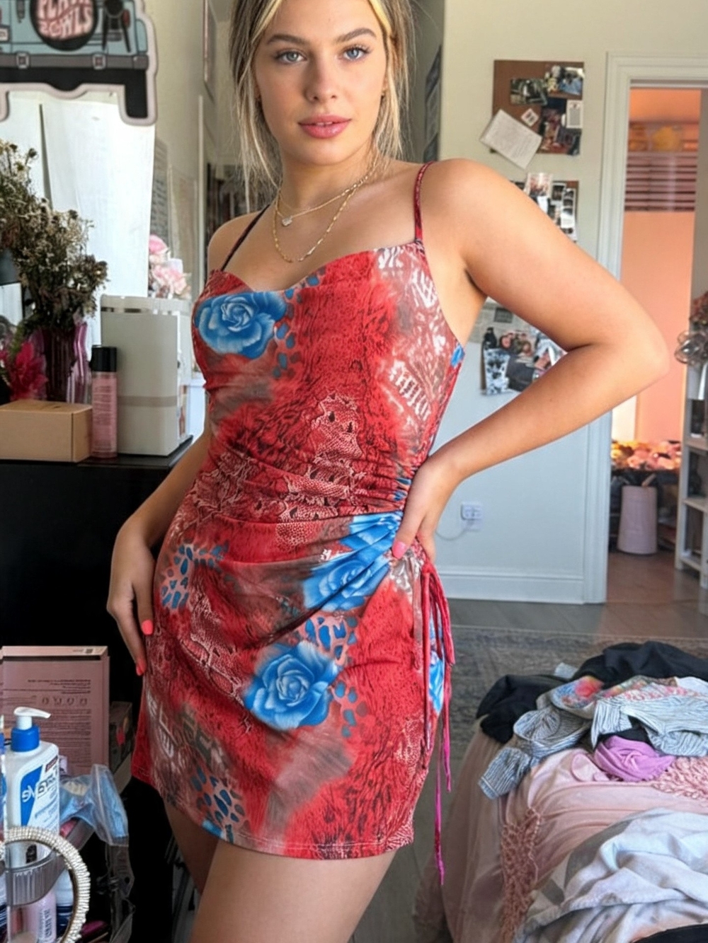 Talia Side Slit Dress (Orange Multi)